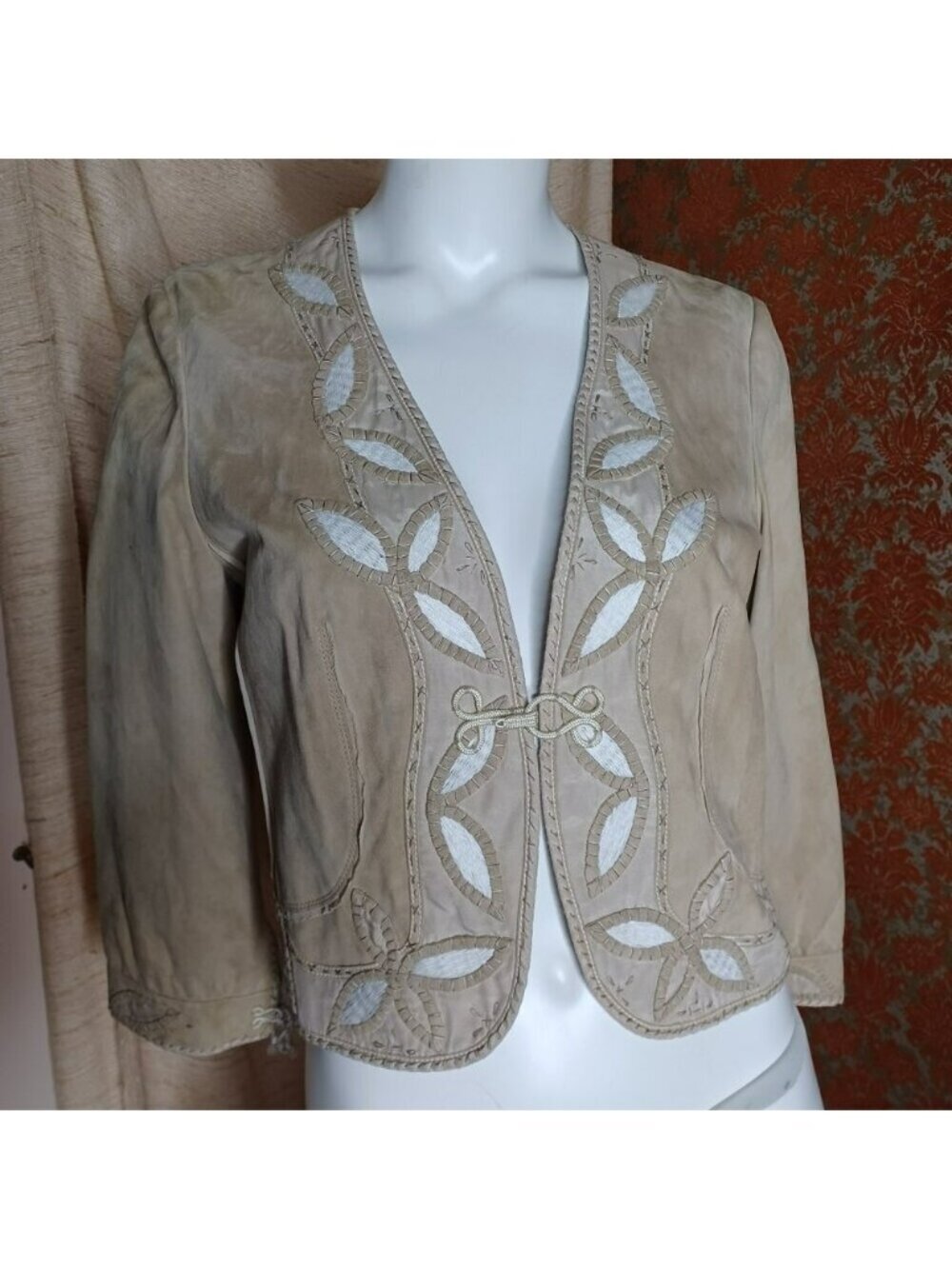 Elie Tahari suede Bolero Embroidered Jacket M